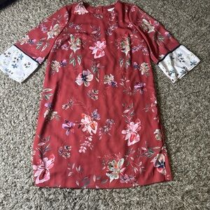 J Jill Burnt Orange Floral Shift Dress with Contrast Cuff Size XS